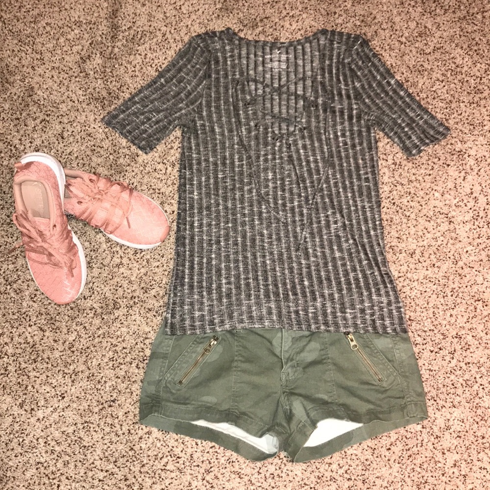 A&E Lace Up Deep V Sweater-Tee